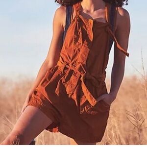 Free People Movement Rust Orange Romper with Tie Straps